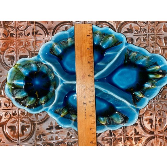 MCM California Pottery 4 Section Candy/Nut Dish Blues and Greens - Picture 4 of 5